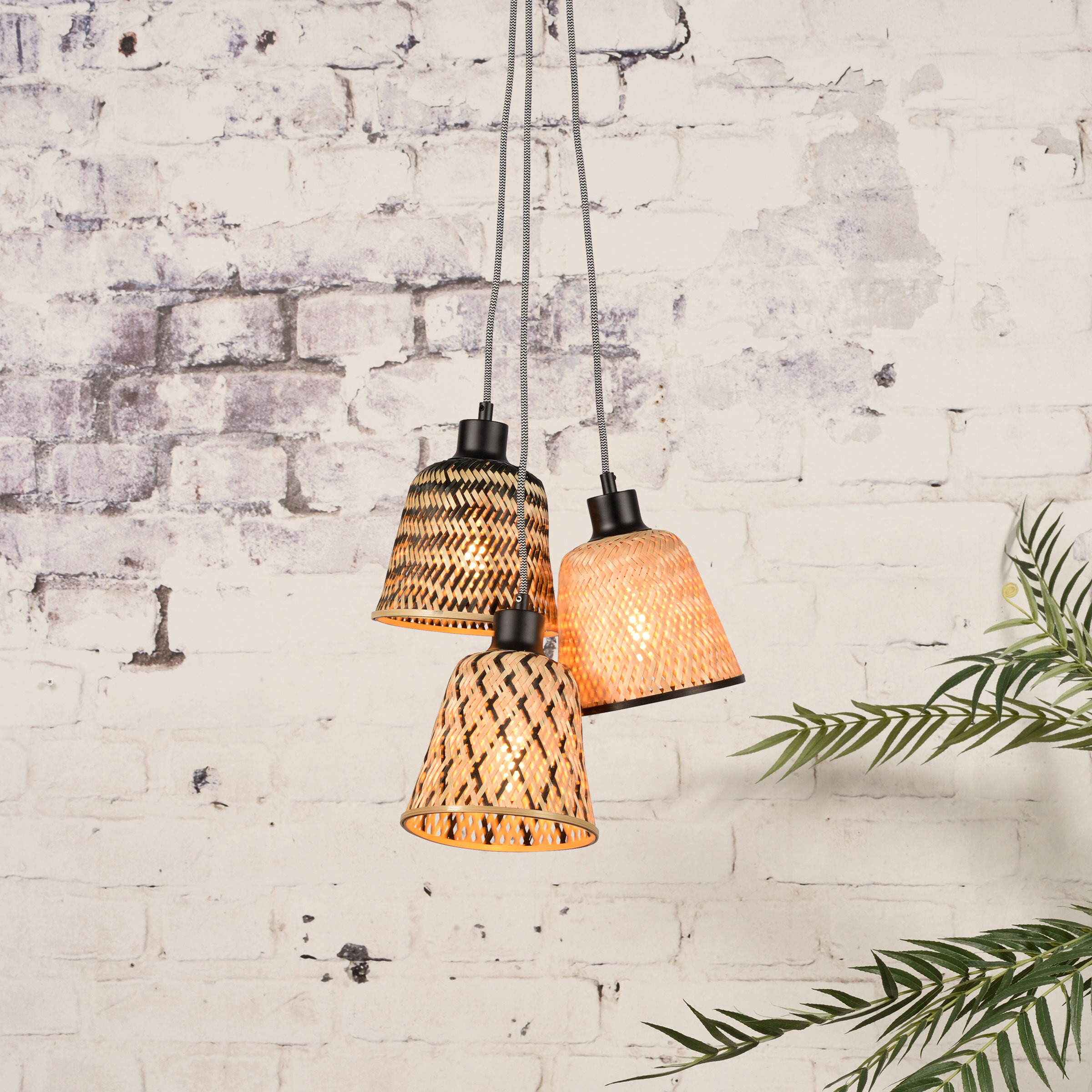 GOOD&MOJO Hanglamp 'Kalimantan' 3-lamps, Bamboe, kleur Naturel