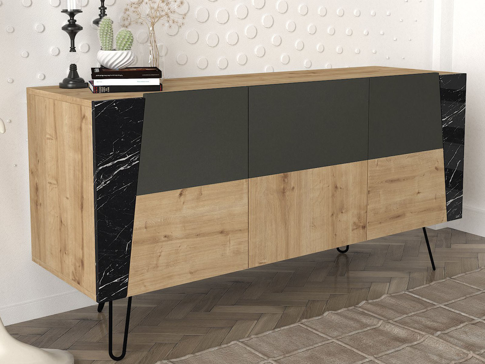 Dressoir FANTASIA 3 deuren eik/grijs