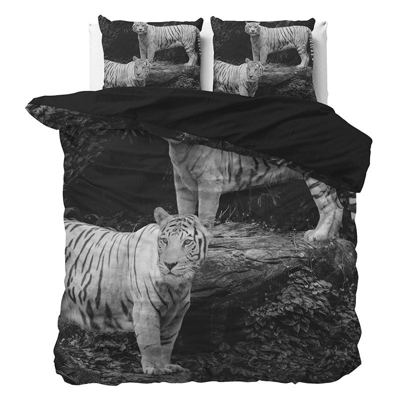 Dekbedovertrek Tigers - Eenpersoons (140x200 cm) - Grijs Katoen - Dessin: Dieren - Sleeptime - Dekbed-Discounter.nl