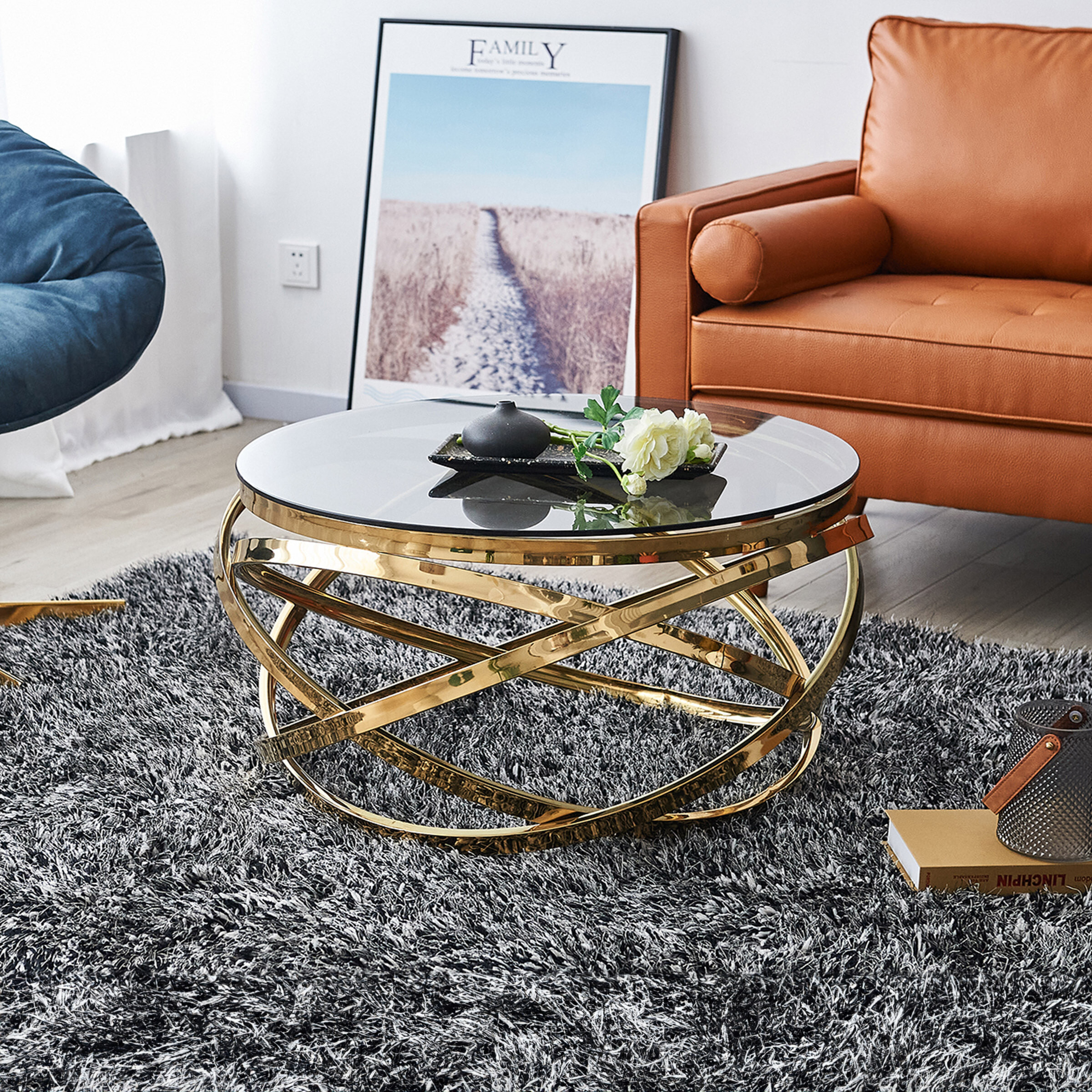 Artistiq Living Salontafel Mischa 80cm smoke-glas - goud - Rond