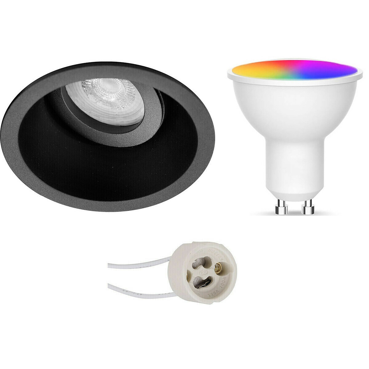 LED Spot Set GU10 - Facto - Smart LED - Wifi LED - Slimme LED - 5W - RGB+CCT - Aanpasbare Kleur - Dimbaar - Pragmi Zano Pro - Inbouw Rond - Mat Zwart - Kantelbaar - Ø93mm