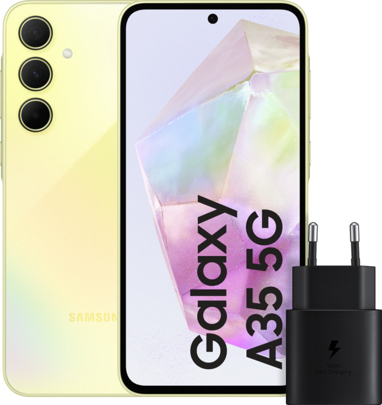 Samsung Galaxy A35 128GB Geel 5G + Samsung 25 Watt Snellader Zwart