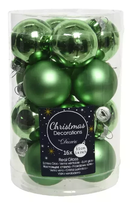 Decoris kerstballen glas groen 3,5cm 16st