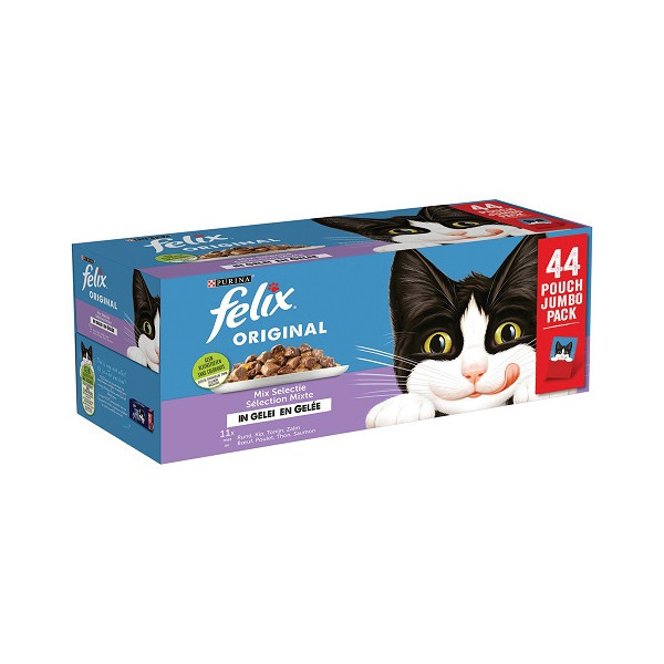 Purina Felix Original Mix Selectie met rund, kip, tonijn, zalm in gelei natvoer kat (44x85g) per 2 dozen (88 x 85 g)