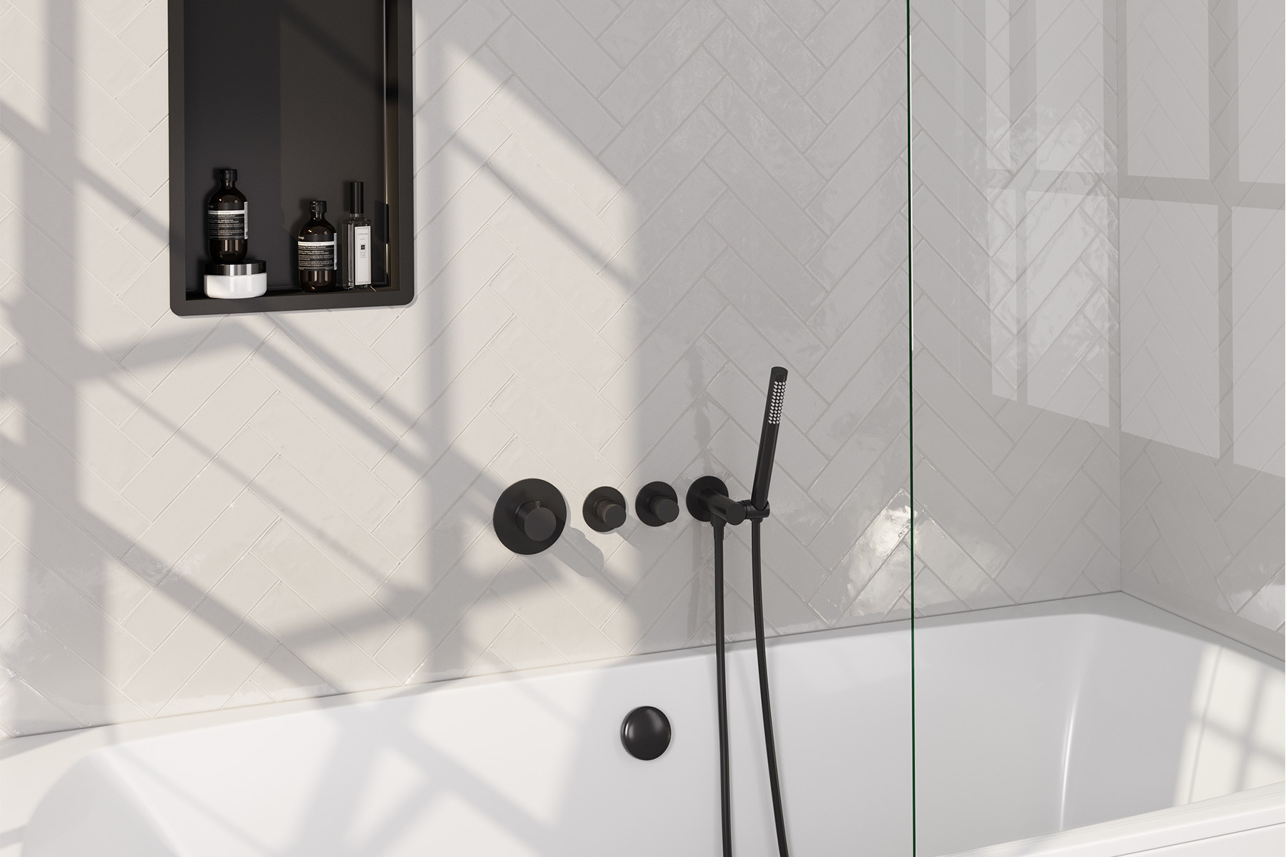 Brauer Black Edition inbouw badkraan met badvulcombinatie en staafhanddouche zwart mat