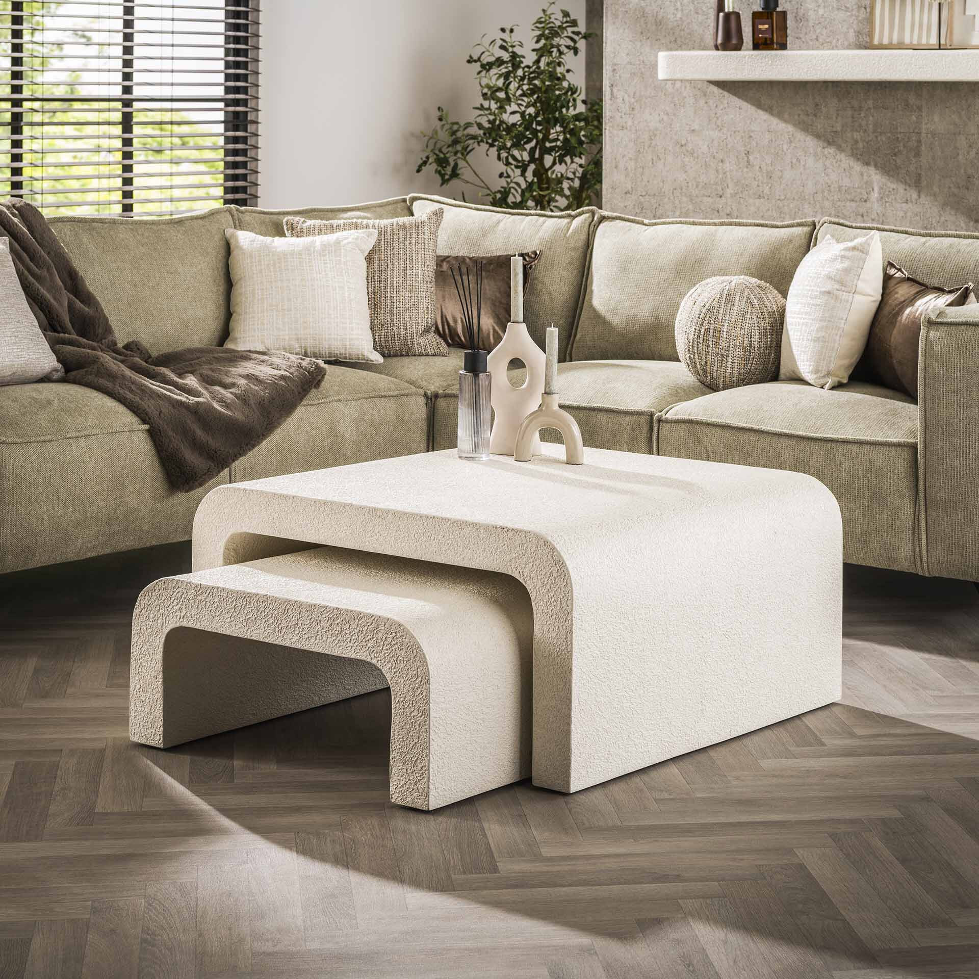 LifestyleFurn Salontafel Colbie Marmer composiet, Set van 2 stuks - Vierkant