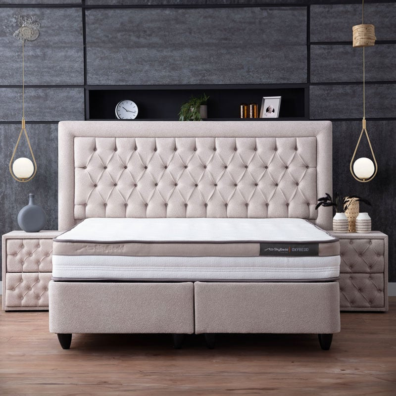 2-Persoons Boxspring Met Opbergruimte Oxybedd - Beige - Beige 180x200 cm - Pocketveringen - Inclusief Topper - Dekbed-Discounter.nl