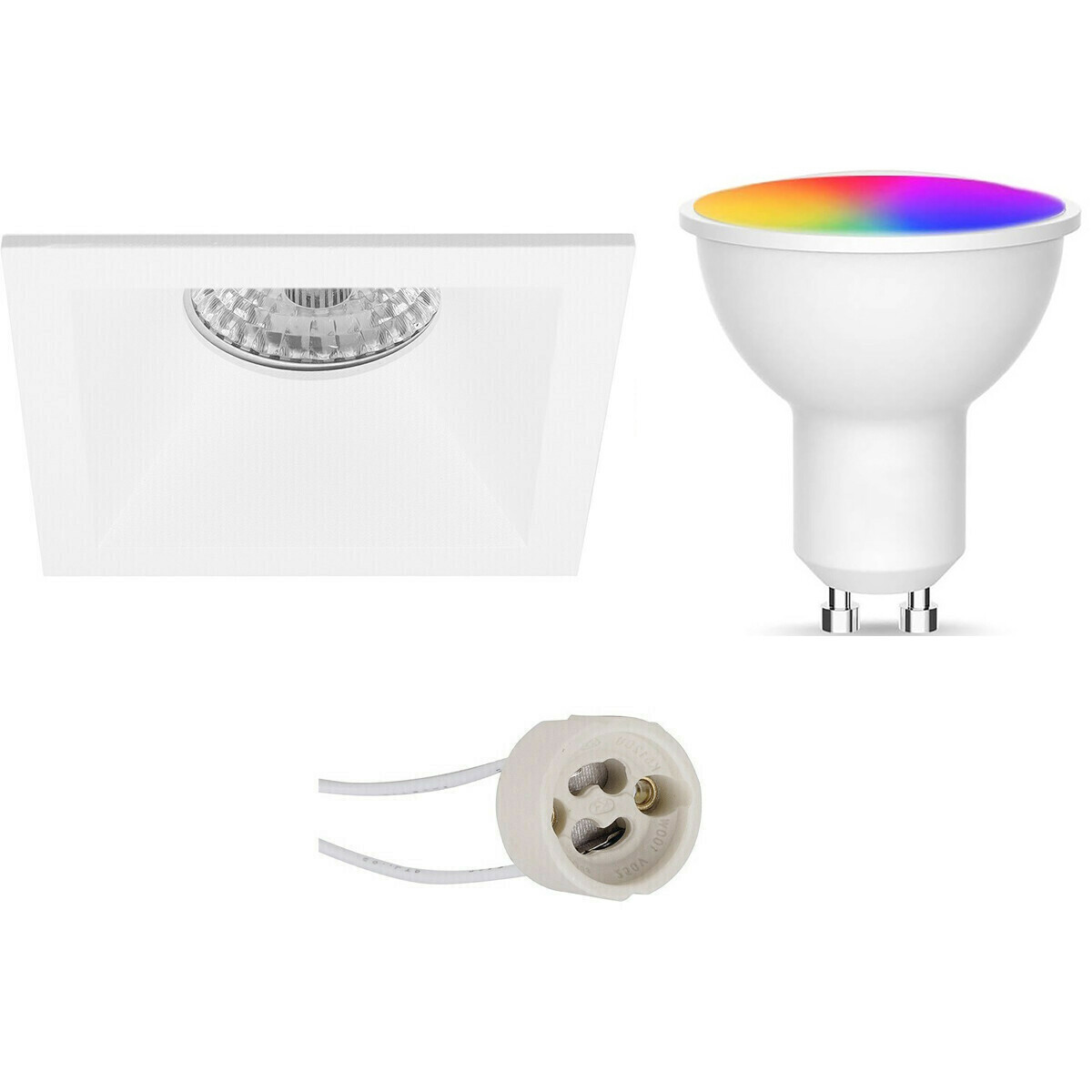 LED Spot Set GU10 - Facto - Smart LED - Wifi LED - Slimme LED - 5W - RGB+CCT - Aanpasbare Kleur - Dimbaar - Pragmi Pollon Pro - Inbouw Vierkant - Mat Wit - Verdiept - 82mm