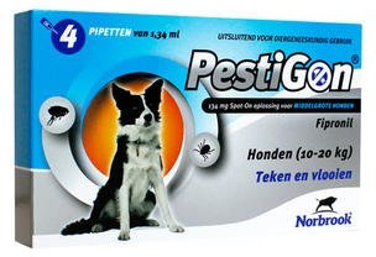 Pestigon Spot-On voor honden van 10 tot 20 kg 4 pipetten