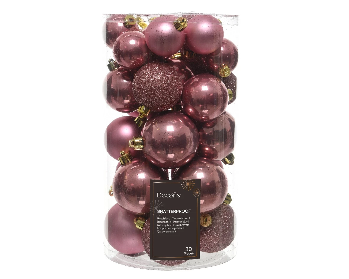 Decoris kerstballen set Plastic 30st Roze 4-5-6cm