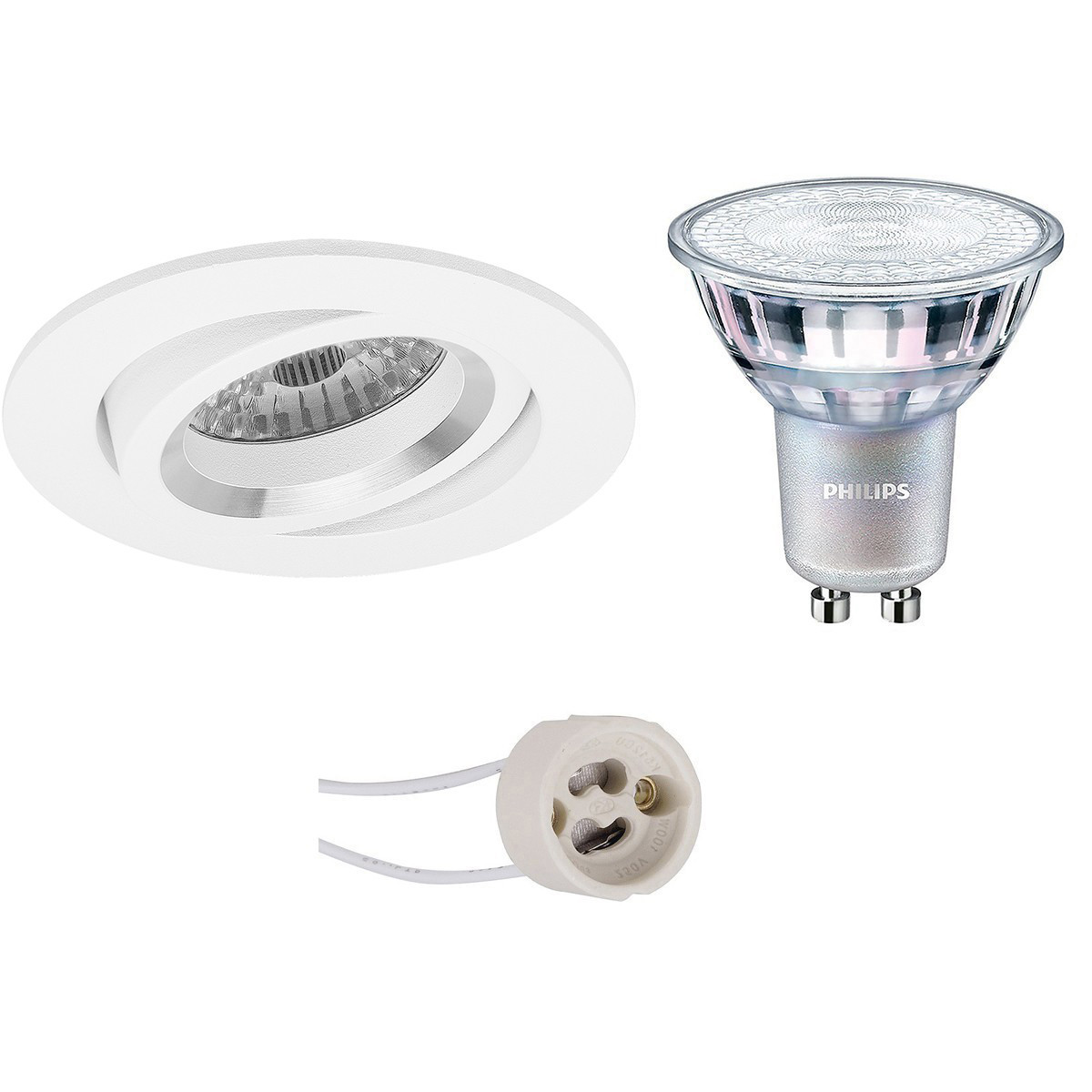 LED Spot Set - Pragmi Aerony Pro - GU10 Fitting - Inbouw Rond - Mat Wit - Kantelbaar - Ø82mm - Philips - MASTER 927 36D VLE - 4.9W - Warm Wit 2200K-2700K - DimTone Dimbaar