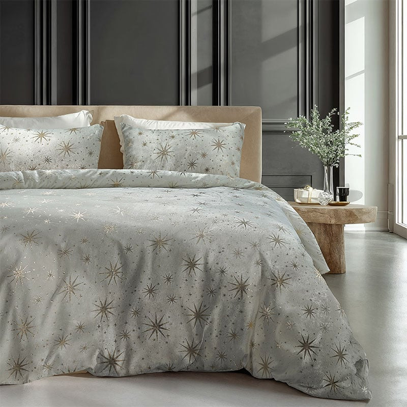 Flanellen Dekbedovertrek Glamour Stars - Lits-Jumeaux (240x220 cm) - Creme - Dessin: Luxe - Sleeptime - Dekbed-Discounter.nl