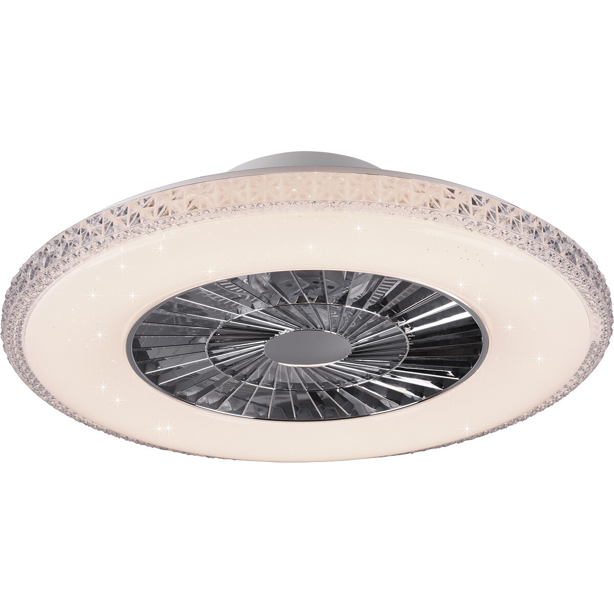 LED Plafondlamp met Ventilator - Plafondventilator - Trion Haron - 40W - Afstandsbediening - Aanpasbare Kleur - Dimbaar - Rond - Mat Chroom - Kunststof