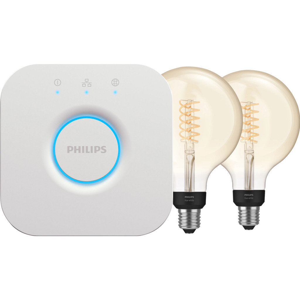 Philips Hue Filament White Globe XL 2-Pack + Bridge