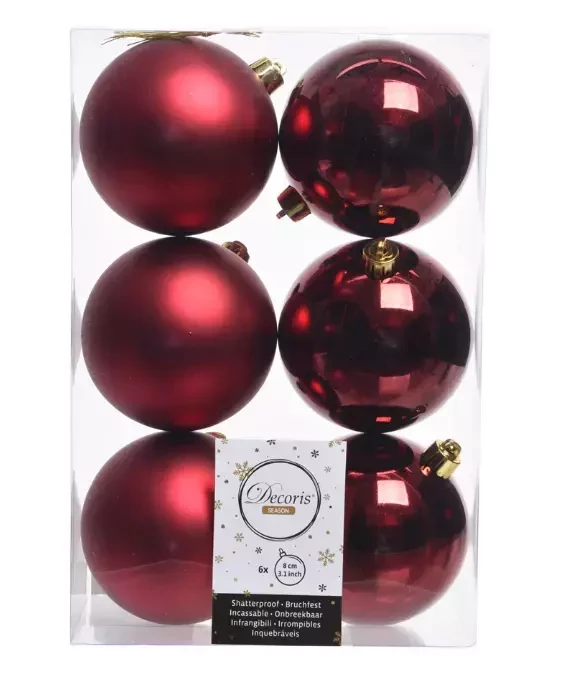 Decoris kerstballen plastic set ossenbloed 8cm 6st