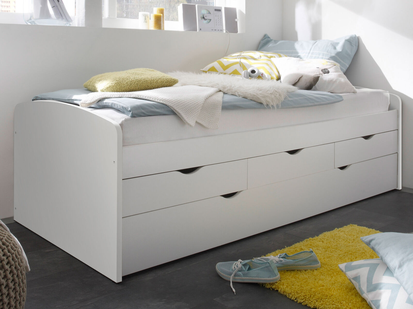 Bed TESSA 90x200 cm met lades en bedlade wit