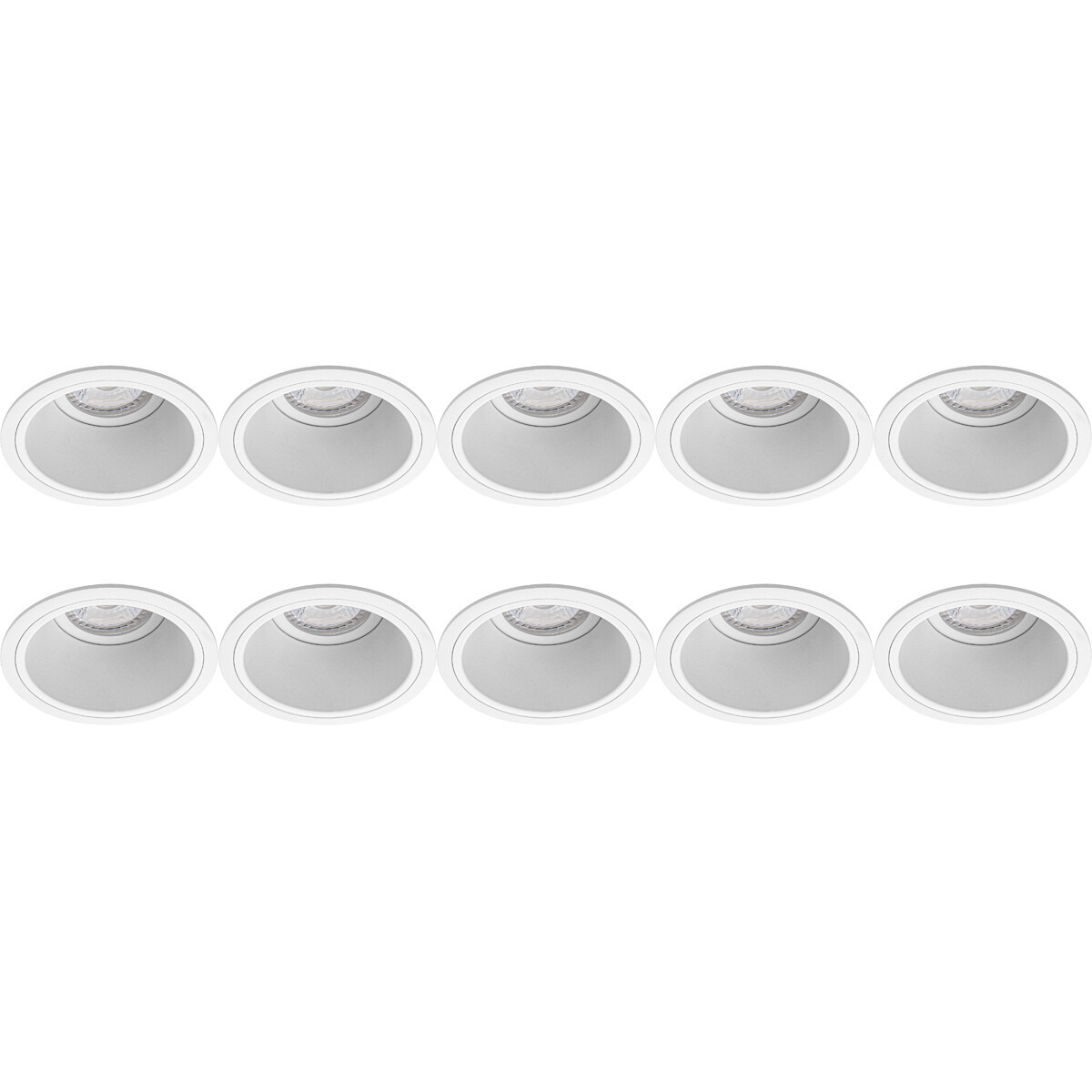 Spot Armatuur 10 Pack - Pragmi Minko Pro - GU10 Inbouwspot - Rond - Wit - Aluminium - Verdiept - Ø90mm