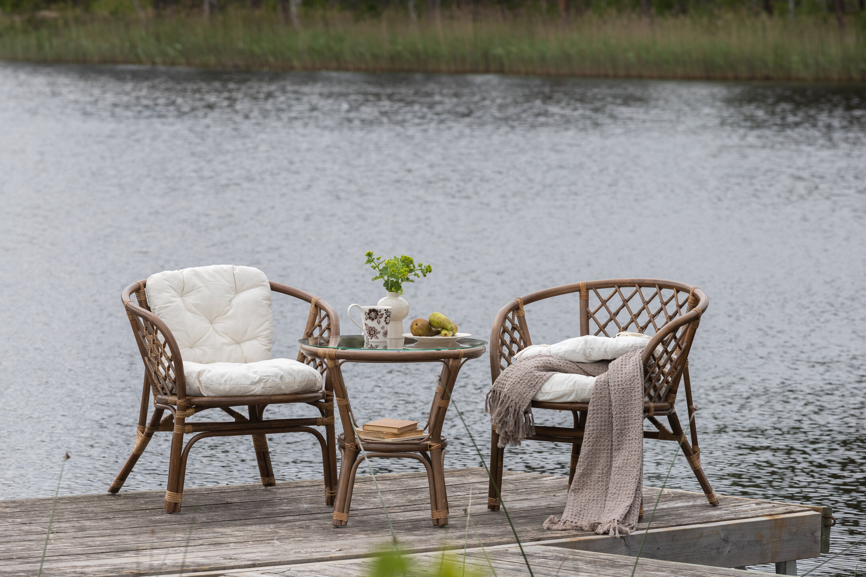 Nohr Cafeset Sharin Met tafel en 2 stoelen, Rattan - Bruin