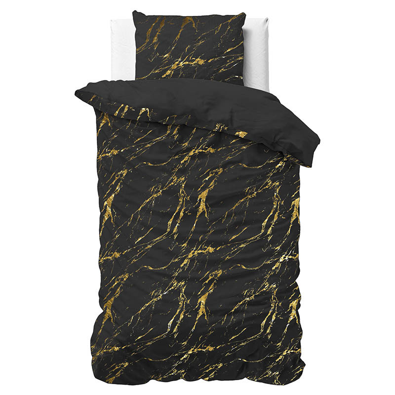 Dekbedovertrek Glamour Marble - Eenpersoons (140x200 cm) - Zwart Microvezel - Dessin: Patroon, Luxe - Sleeptime - Dekbed-Discounter.nl