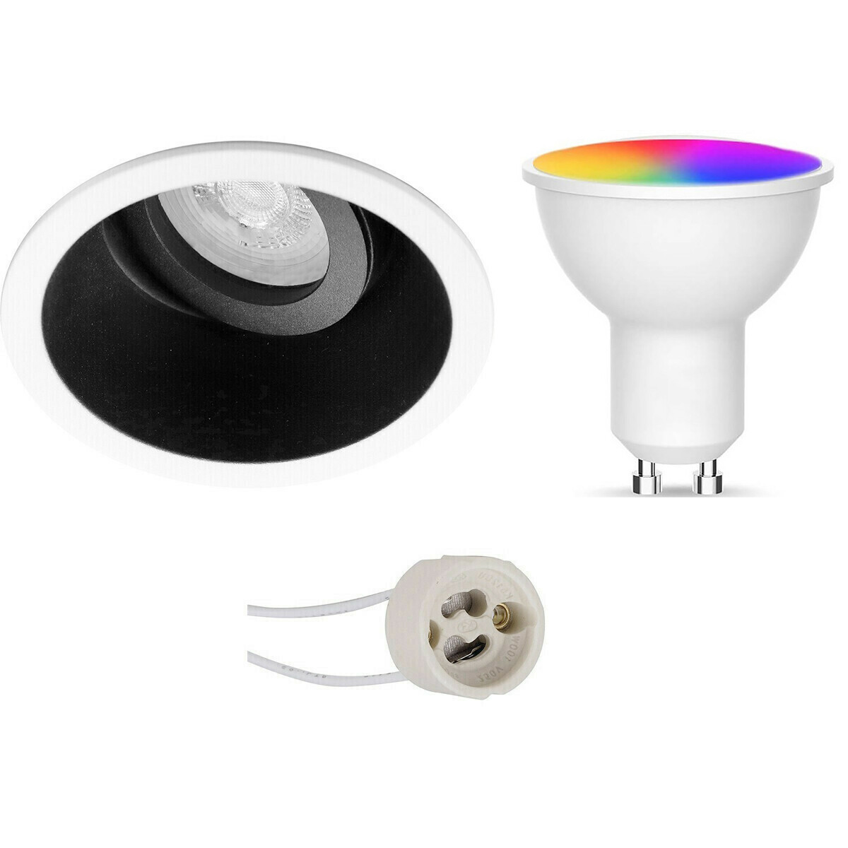 LED Spot Set GU10 - Facto - Smart LED - Wifi LED - Slimme LED - 5W - RGB+CCT - Aanpasbare Kleur - Dimbaar - Pragmi Zano Pro - Inbouw Rond - Mat Zwart/Wit - Kantelbaar - Ø93mm