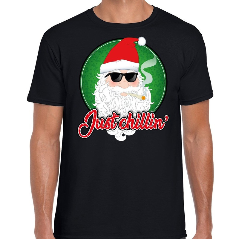 Fout kerst shirt just chillin zwart voor heren