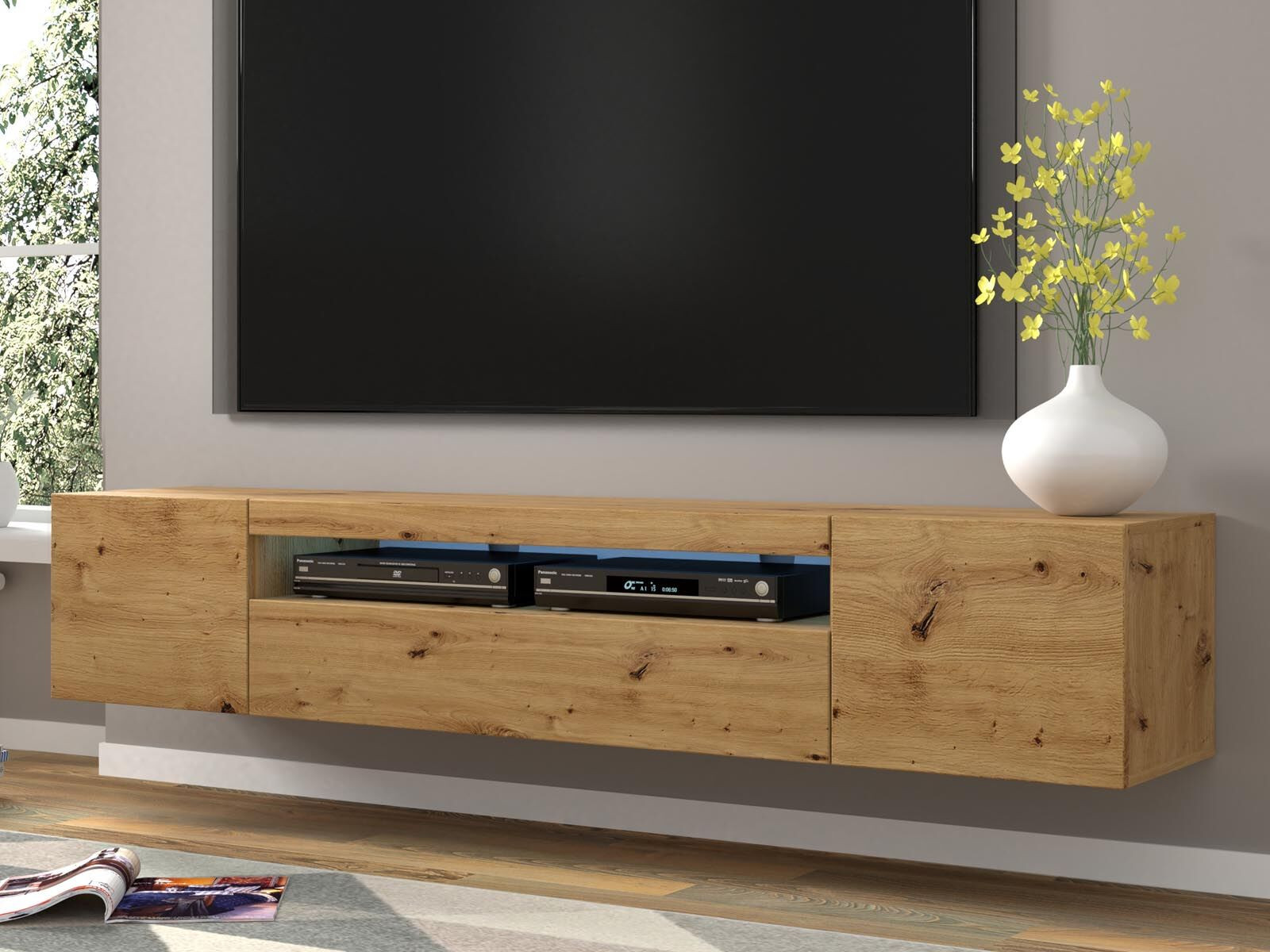 Tv-meubel AUREO 3 deuren 200 cm artisan eik met led