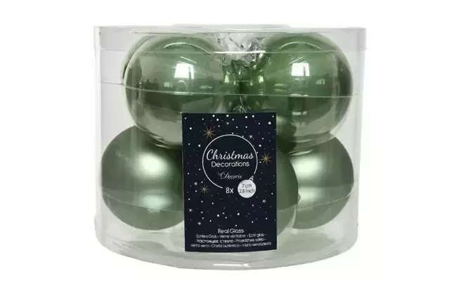 Decoris kerstballen glas 8st saliegroen 7cm