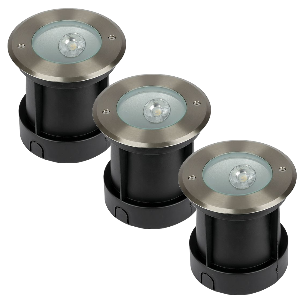 V-TAC Set van 3 grondspots RVS rond 8 Watt 4000K Oblique 20° IP67 waterdicht 2 jaar garantie