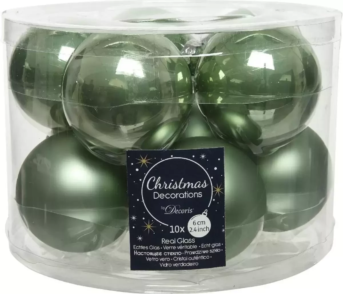 Decoris kerstballen saliegroen glas 6cm 10st