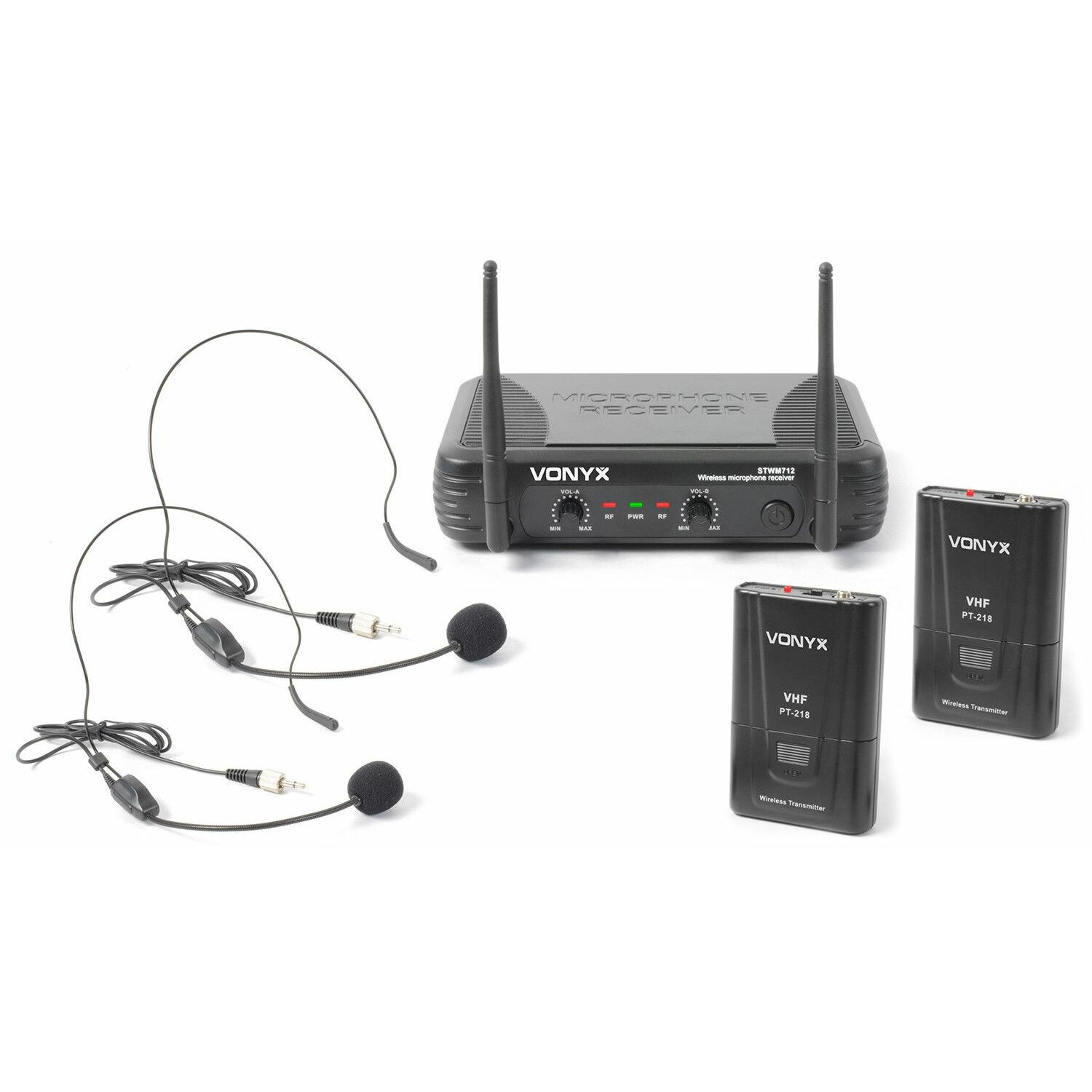 Vonyx Headset draadloos microfoonsysteem 2-kanaals VHF STWM712H