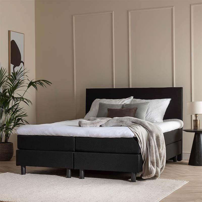 1-Persoons Boxspring Julia Comfort - Zwart 90x210 cm - Pocketvering - Inclusief Topper - Dekbed-Discounter.nl