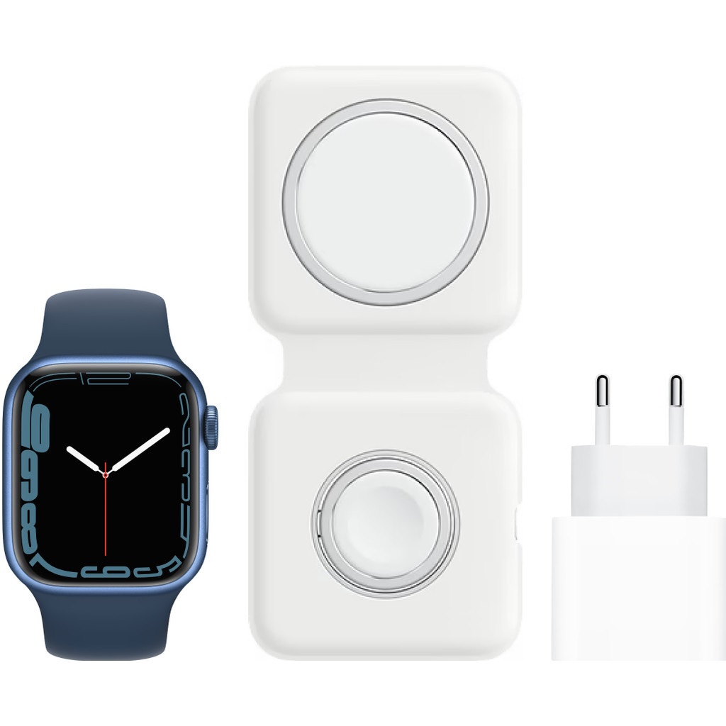 Apple Watch Series 7 41mm Blauw Aluminium Blauwe Sportband + MagSafe Oplaadpakket