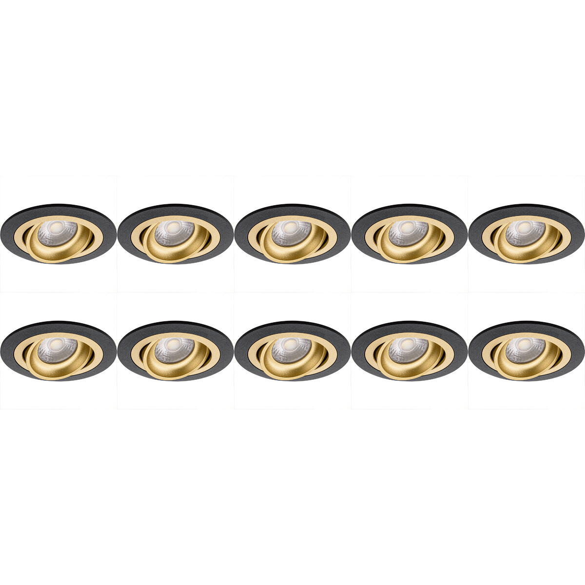 Spot Armatuur 10 Pack - Pragmi Alpin Pro - GU10 Inbouwspot - Rond - Zwart/Goud - Aluminium - Kantelbaar - Ø92mm