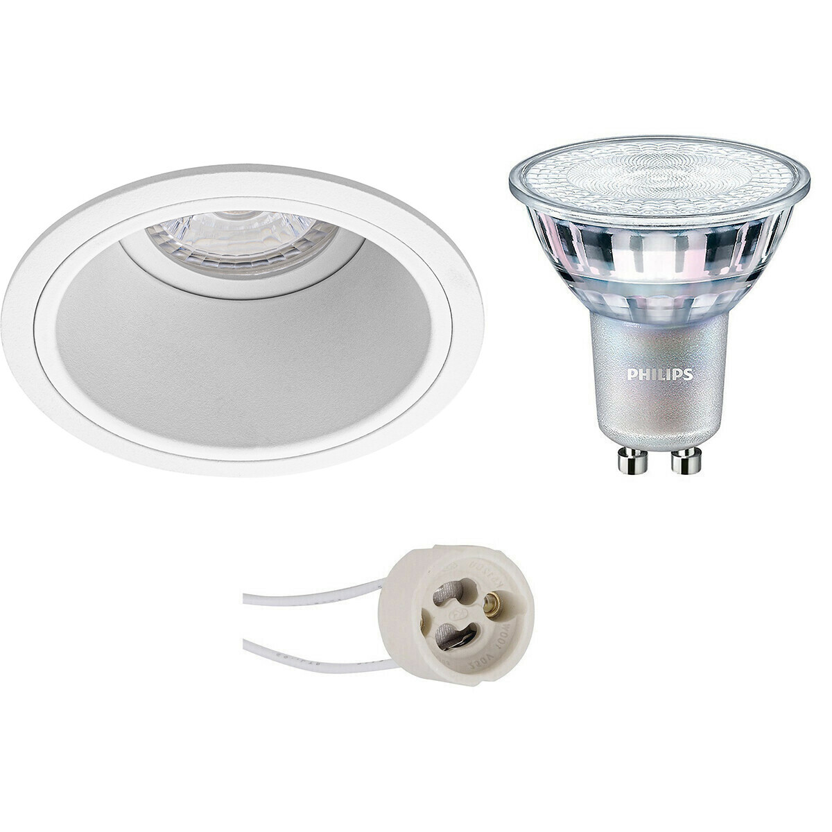 LED Spot Set - Pragmi Minko Pro - GU10 Fitting - Inbouw Rond - Mat Wit - Verdiept - Ø90mm - Philips - MASTER 927 36D VLE - 4.9W - Warm Wit 2200K-2700K - DimTone Dimbaar