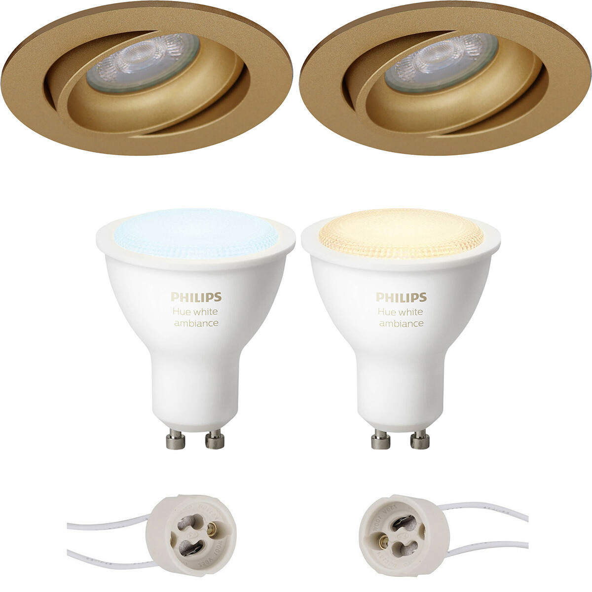 Pragmi Delton Pro - Inbouw Rond - Mat Goud - Kantelbaar - Ø82mm - Philips Hue - LED Spot Set GU10 - White Ambiance - Bluetooth