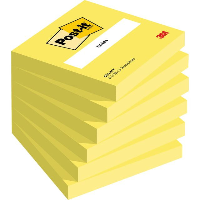 Memoblok 3M Post-it 654 76x76mm neon geel | 6 stuks