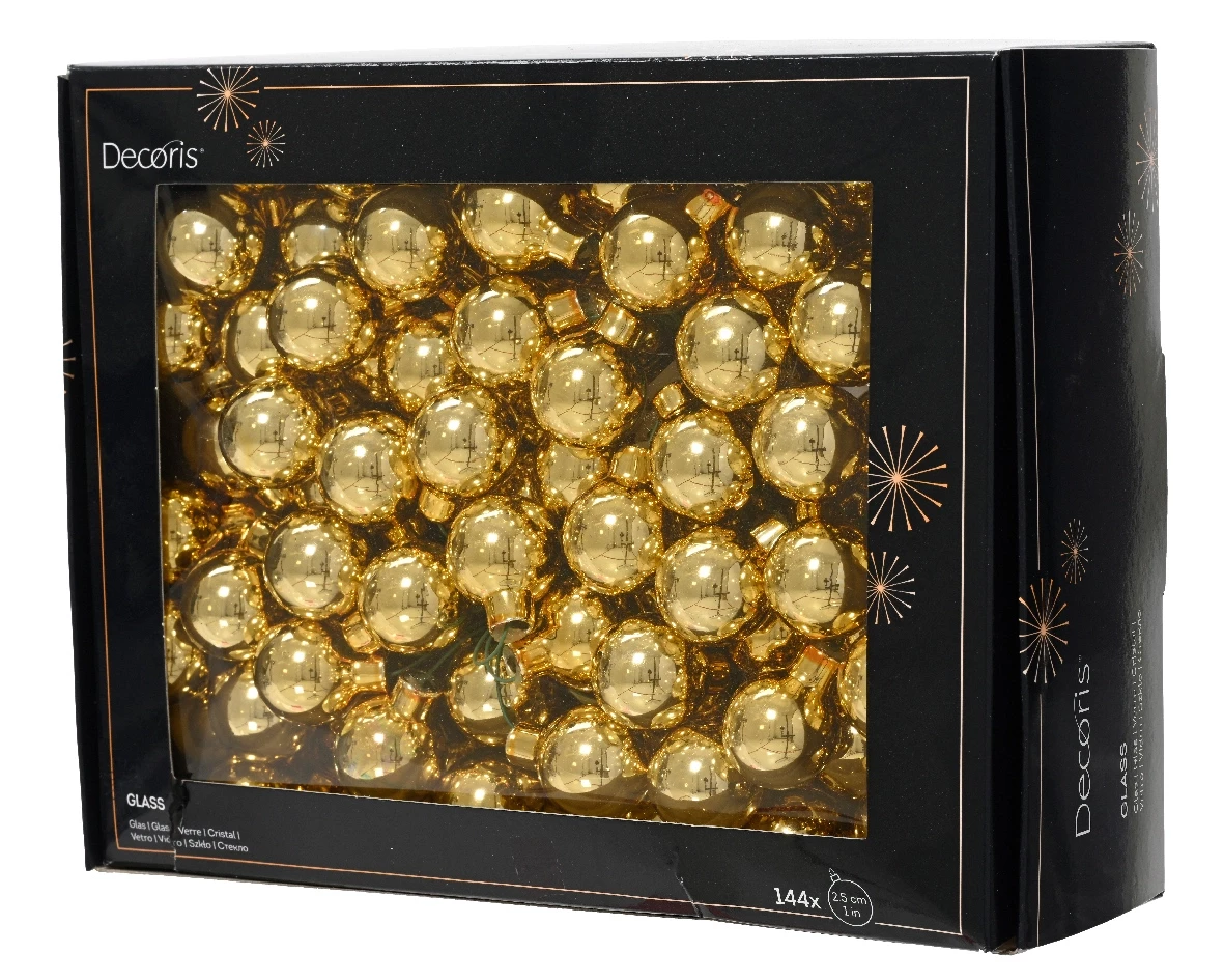 Decoris kerstballen op draad 144st Licht goud 2,5cm