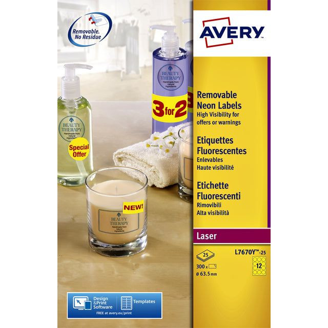 Etiket avery l7670-25 63.5mm rond geel 300stuks | Pak a 25 vel