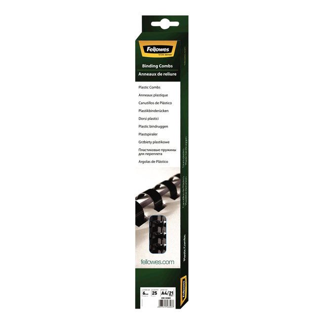 Fellowes bindruggen, pak van 25 stuks, 6 mm, zwart