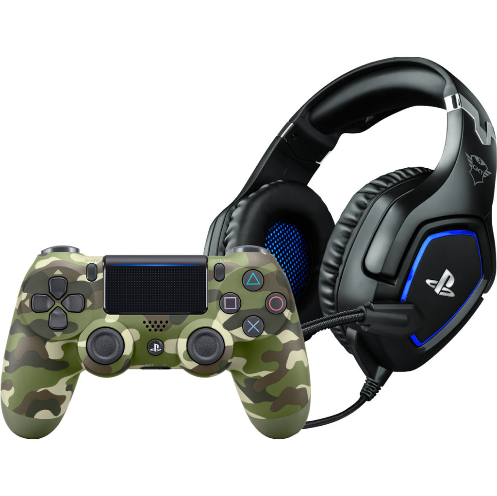 Sony Dualshock 4 Controller Groen Camo + Trust GXT 488 FORZE Gaming Headset