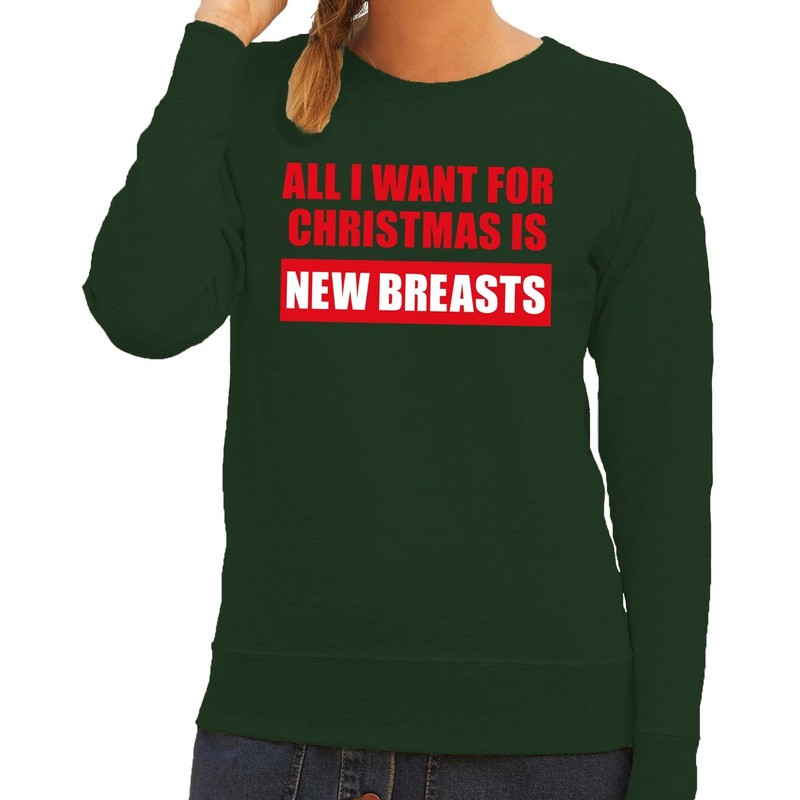 Foute kersttrui Christmas New Breasts groen voor dames