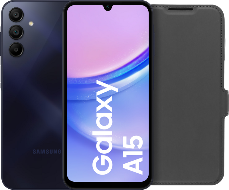 Samsung Galaxy A15 128GB Zwart 5G + BlueBuilt Book Case Zwart