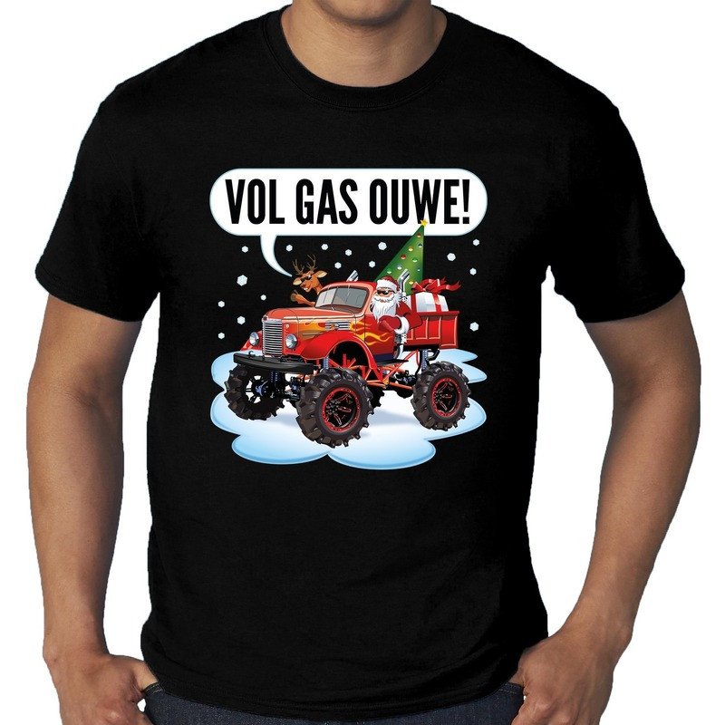 Grote maten kerst shirt Monstertruck Santa zwart voor heren