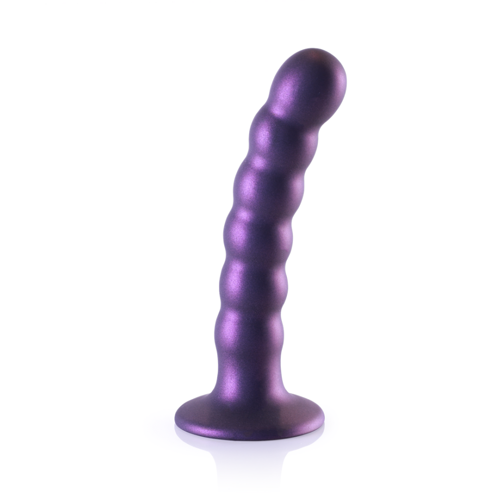 Ouch! by Shots Beaded Silicone G-Spot Dildo - 5'' / 13 cm - Metallic Purple