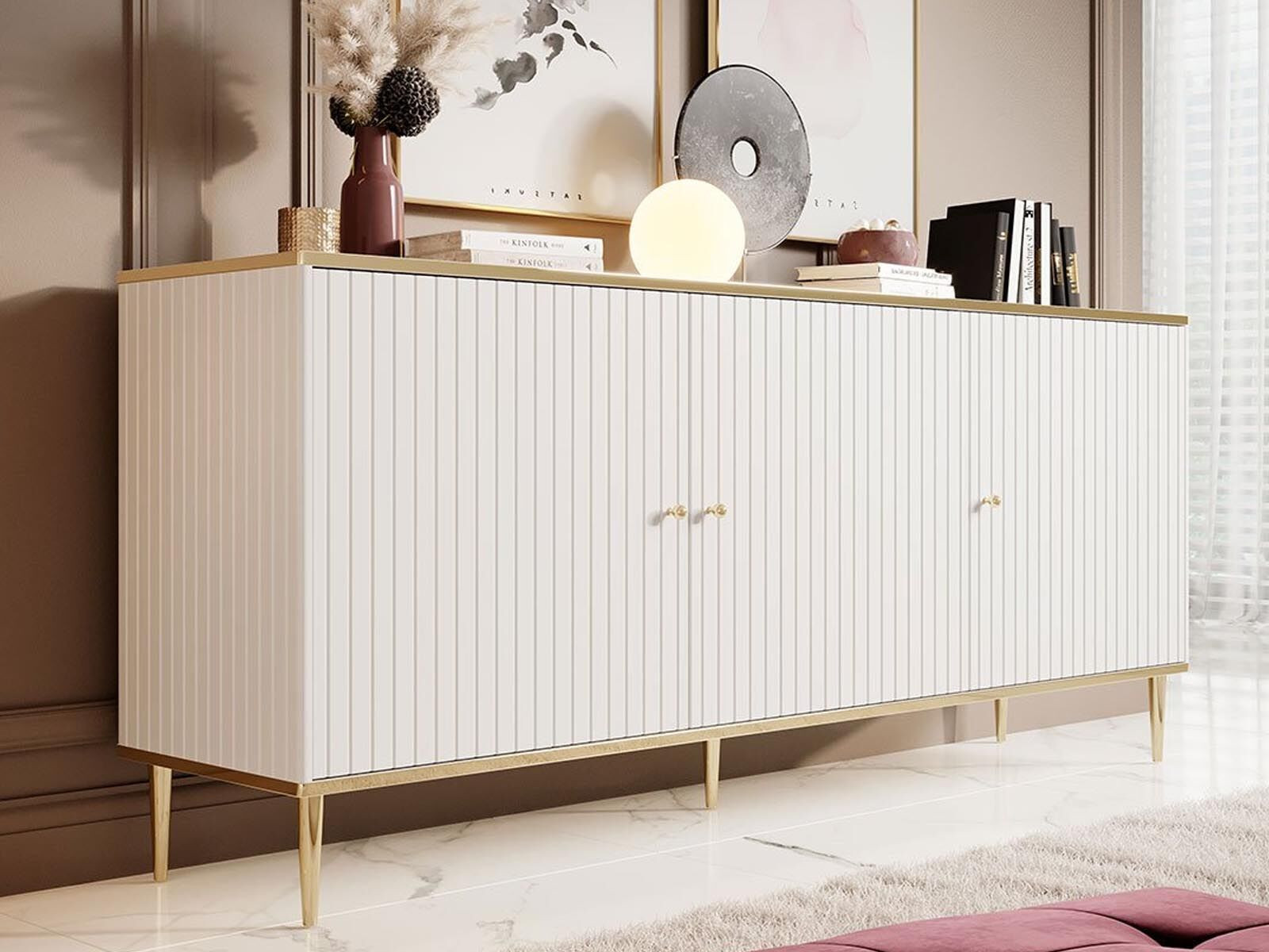 Dressoir GLADYS 3 deuren wit/goud