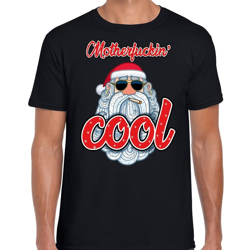 Fout kerst shirt Stoere kerstman motherfucking cool zwart heren