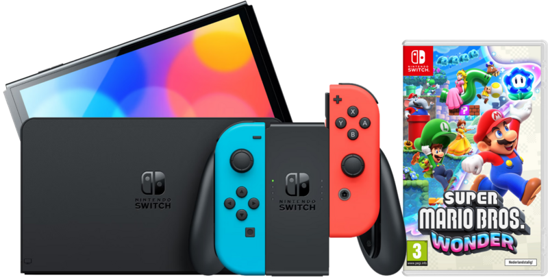 Nintendo Switch OLED Rood/Blauw + Super Mario Bros. Wonder