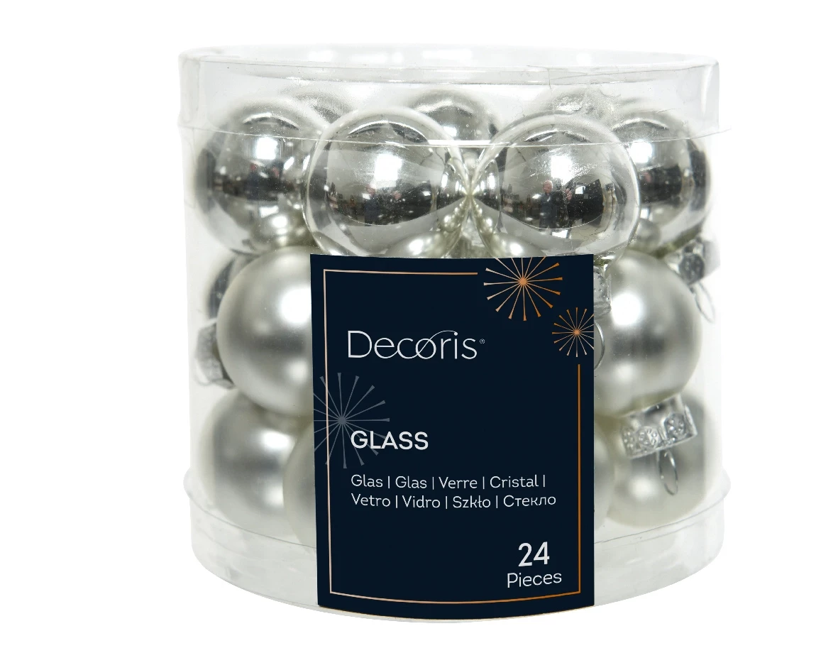 Decoris kerstballen set glas 24st zilver 2,5cm