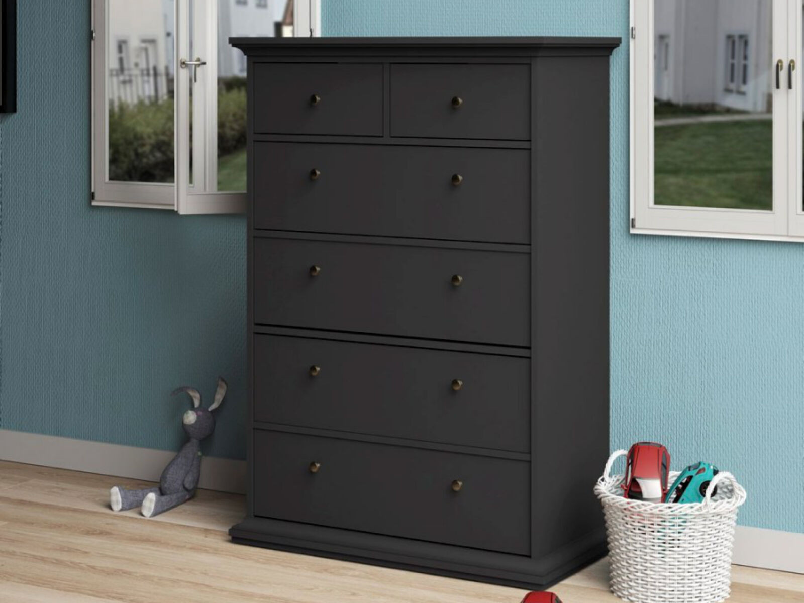 Commode PARISA 6 lades donkergrijs