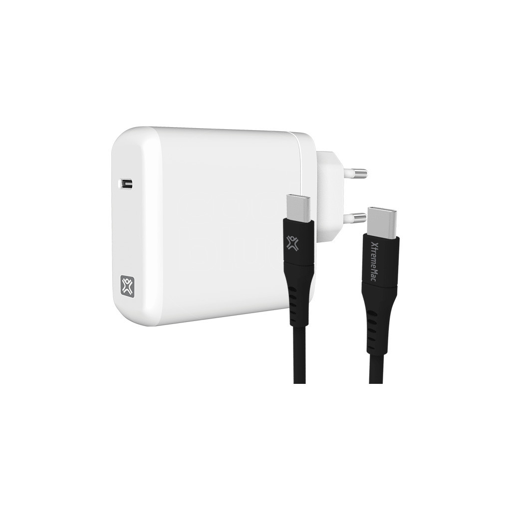 XtremeMac Power Delivery Oplader 45W Wit + Usb C Kabel Kunststof 1,5m Zwart